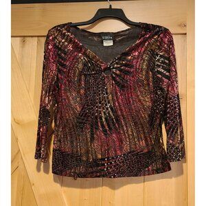 Libra Velvet Burnout Abstract Top Long Sleeve Size L Whimsigoth Fairy Babydoll